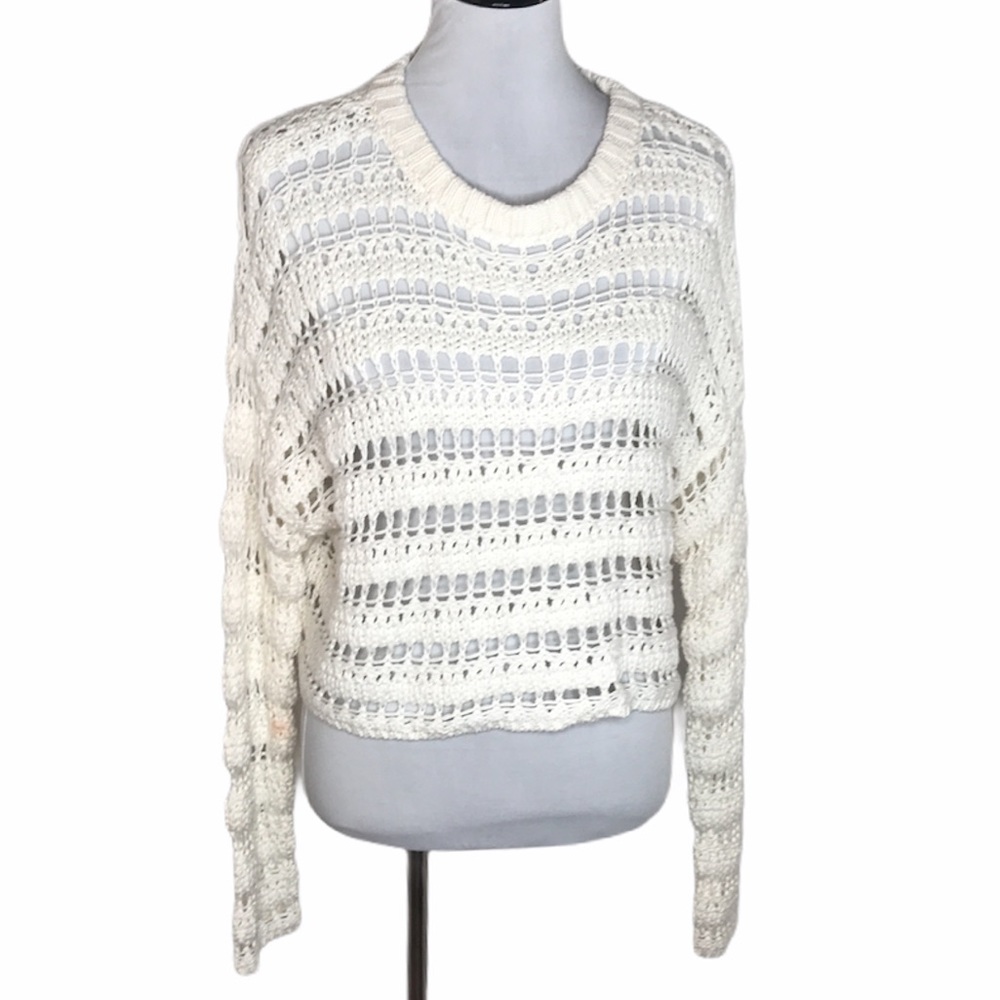Moon & Madison Crochet Crop Sweater, White, Small